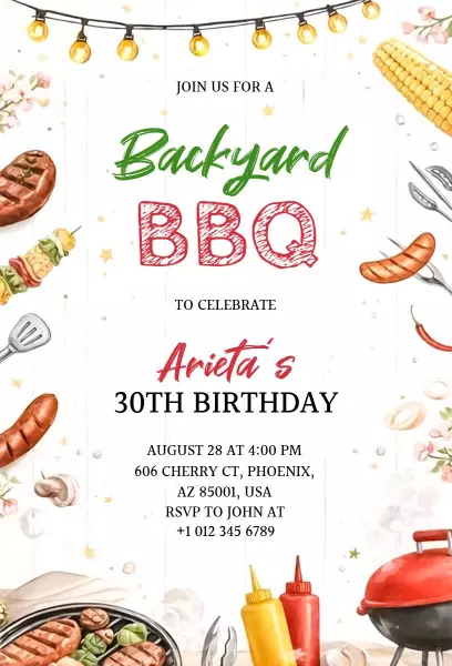 Backyard BBQ Celebration 30th Birthday Invitation Template