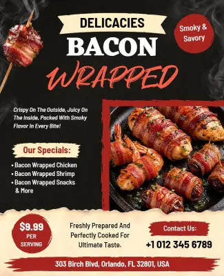 Bacon Wrapped Delicacies Food Promotion Poster Template
