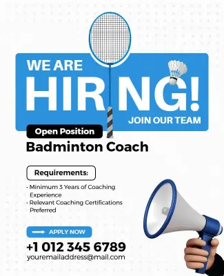 Badminton Coach Hiring Announcement Flyer Template