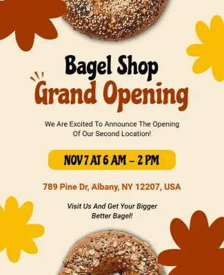 Bagel Shop Grand Opening Announcement Flyer Template