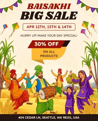 Baisakhi Festival Big Sale Poster Template