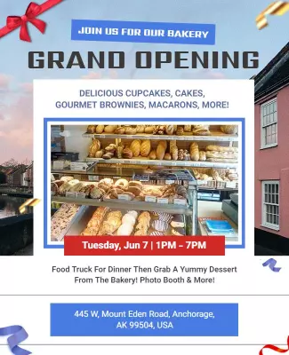 Festive Red Bakery Grand Opening Celebration Flyer Template