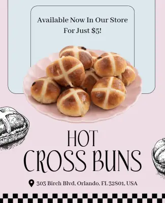 Bakery Hot Cross Buns Promotion Poster Template