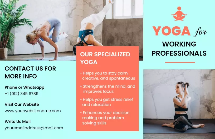 Balanced Blue Yoga for Working Professionals Wellness Brochure Template