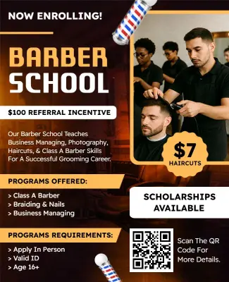 Barber School Enrollment Flyer Template