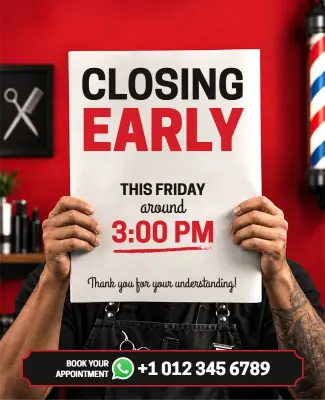 Barber Shop Closing Early Announcement Flyer Template