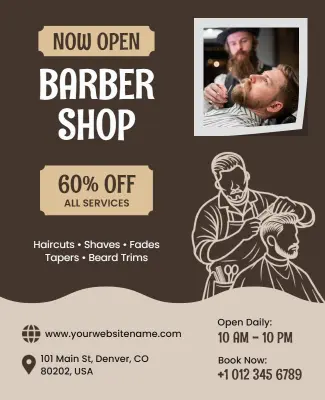 Barber Shop Opening Discounts Advertisement Flyer Template