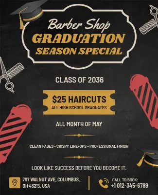 Barbershop Graduation Season Special Offer Flyer Template