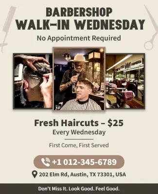 Barbershop Walk-in Wednesday Promotion Flyer Template