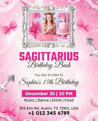 Barbie Theme Sagittarius Birthday Bash Celebration Flyer Template
