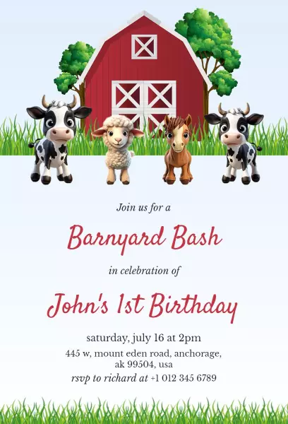 Barnyard Bash Fun Farm Birthday Celebration Invitation Template