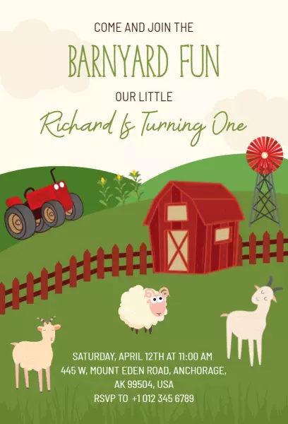 Barnyard Fun Farm Birthday Celebration Invitation Template