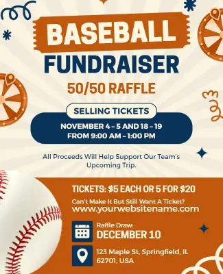 Baseball 50/50 Raffle Fundraiser Promotion Flyer Template