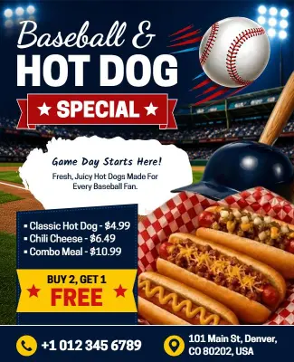 Baseball and Hot Dog Special Offer Flyer Template