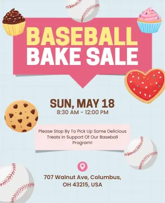 Baseball Bake Sale Fundraiser Flyer Template