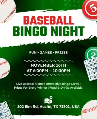 Baseball Bingo Night Event Flyer Template