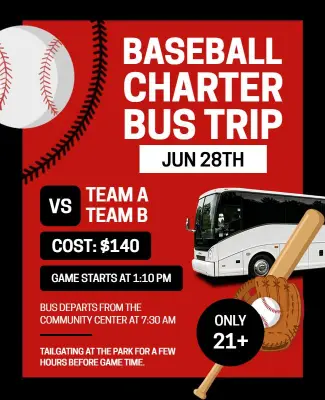 Baseball Charter Bus Trip Event Flyer Template