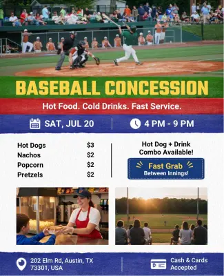 Baseball Game Concession Stand Menu Flyer Template