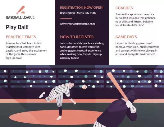 Baseball League Summer Registration and Game Days Brochure Template