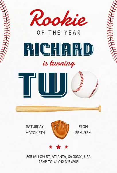 Baseball Rookie Birthday Celebration Invitation Template
