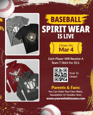 Baseball Team Spirit Wear Promotion Flyer Template
