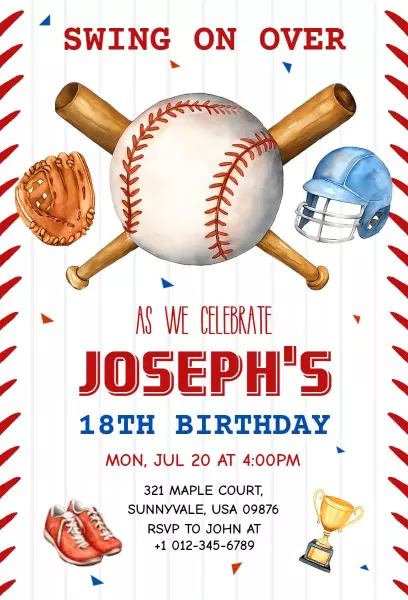 Baseball-Themed 18th Birthday Celebration Invitation Template