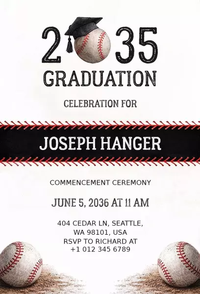 Baseball Themed 2035 Graduation Ceremony Invitation Template