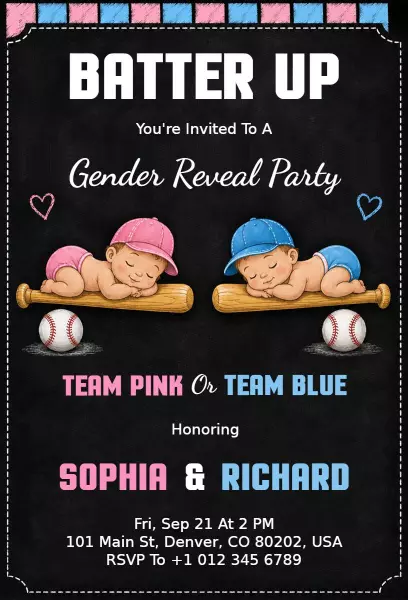 Baseball Themed Gender Reveal Party Invitation Template