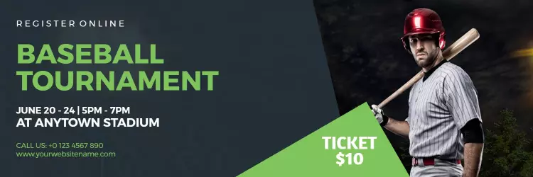 Baseball Tournament Registration with Player on Dark Background Banner Template
