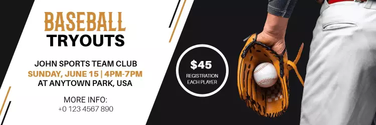 Baseball Tryouts Event with Player and Gloves Sports Banner Template