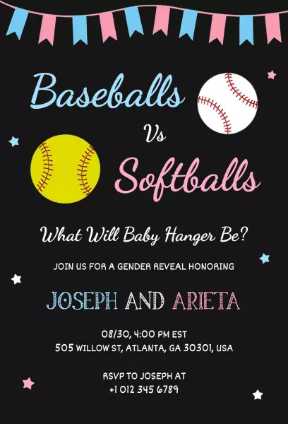 Baseballs Vs Softballs Fun Gender Reveal Invitation Template