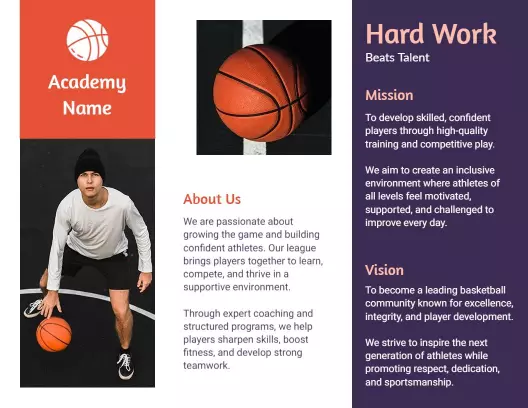 Basketball Academy Skills Development Tri Fold Brochure Template