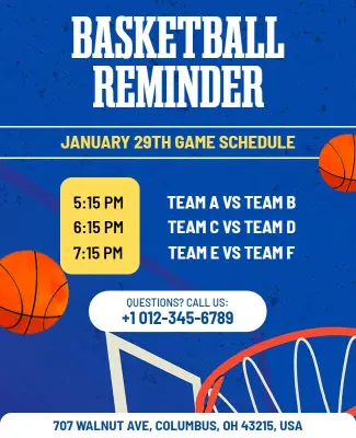 Basketball Game Schedule Reminder Flyer Template