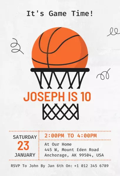 Basketball Game Time Fun Birthday Celebration Invitation Template