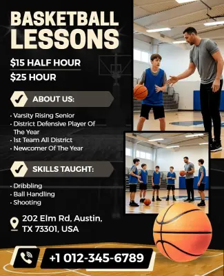 Basketball Lessons Enrollment Advertisement Flyer Template