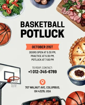 Basketball Potluck Event Flyer Template