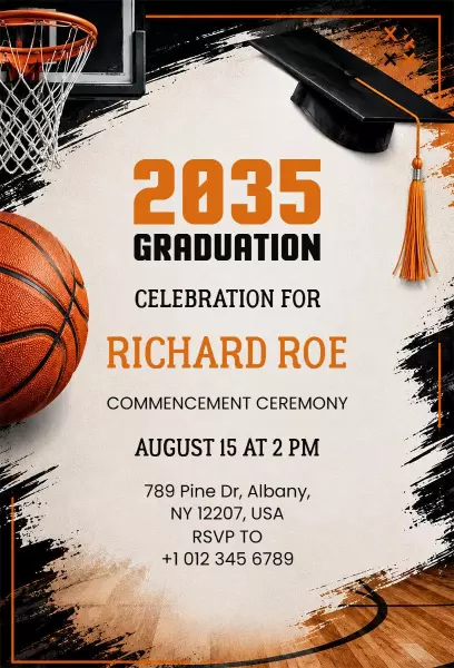 Basketball Theme 2035 Graduation Ceremony Invitation Template