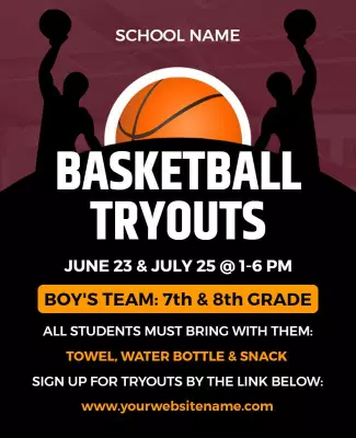 Basketball Tryouts School Event Flyer Template