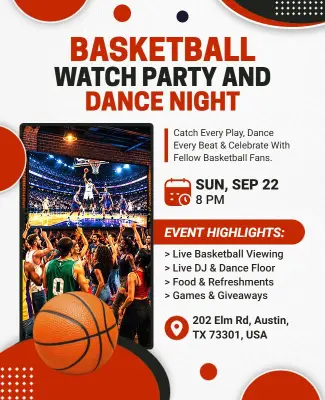 Basketball Watch Party and Dance Event Flyer Template
