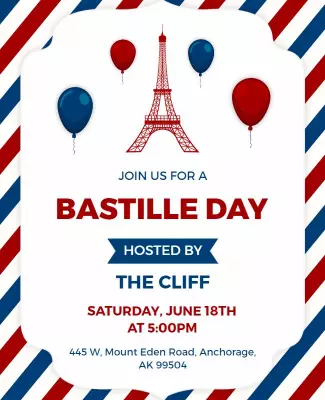 Festive Red White Blue Bastille Day Celebration Flyer Template