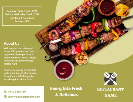 BBQ Cuisine Fresh Ingredients Savory Flavors Restaurant Brochure Template