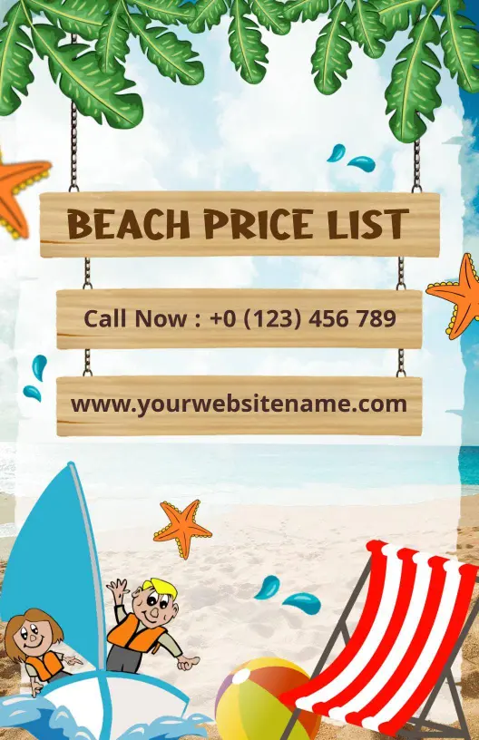 Beach Adventure Activities Price List Template