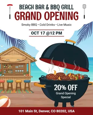 Beach Bar and BBQ Grand Opening Discount Flyer Template