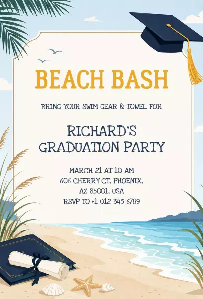 Beach Bash Graduation Celebration Party Invitation Template
