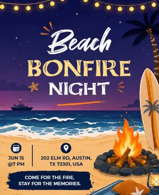 Beach Bonfire Night Event Poster Template