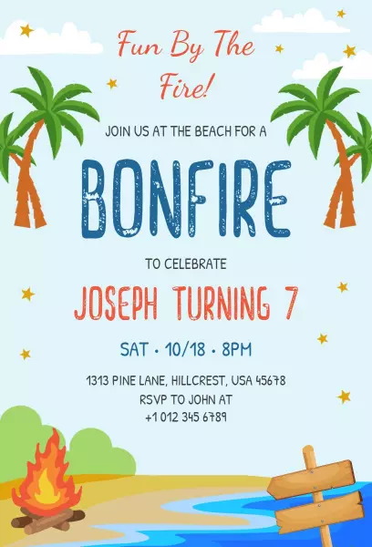 Beach Bonfire Summer Birthday Celebration Invitation Template