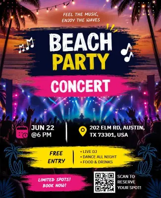 Beach Party Concert Event Flyer Template