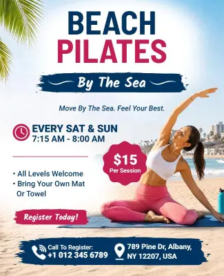 Beach Pilates Exercise Session Flyer Template