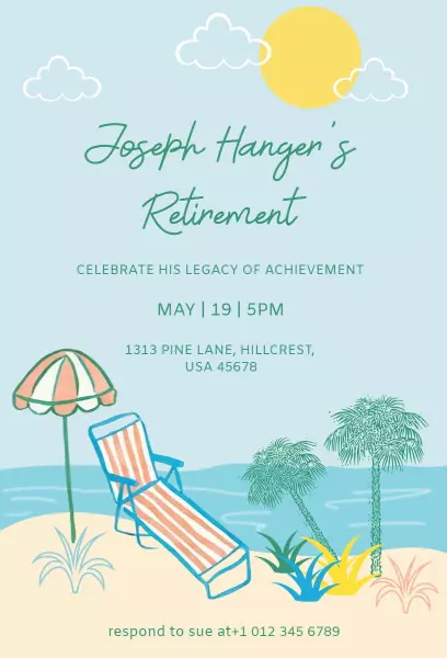 Beach Theme Sunny Retirement Party Celebration Invitation Template