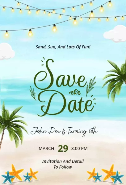 Beach Themed Fun Tropical Save The Date Invitation Template